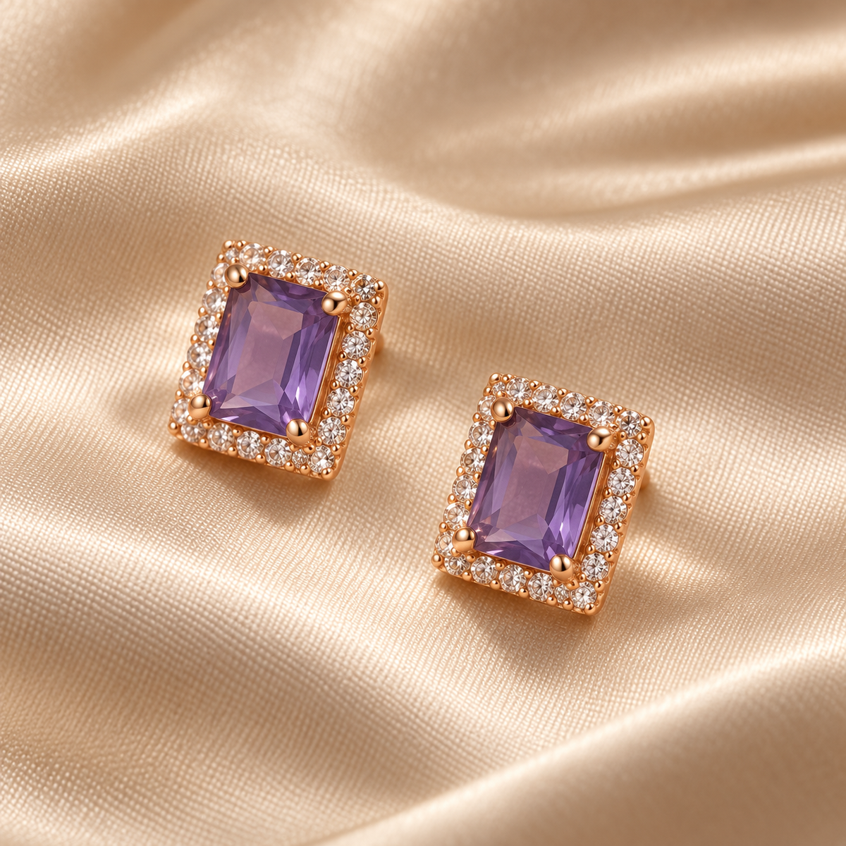 Violette Rectangle Halo Stud Earrings
