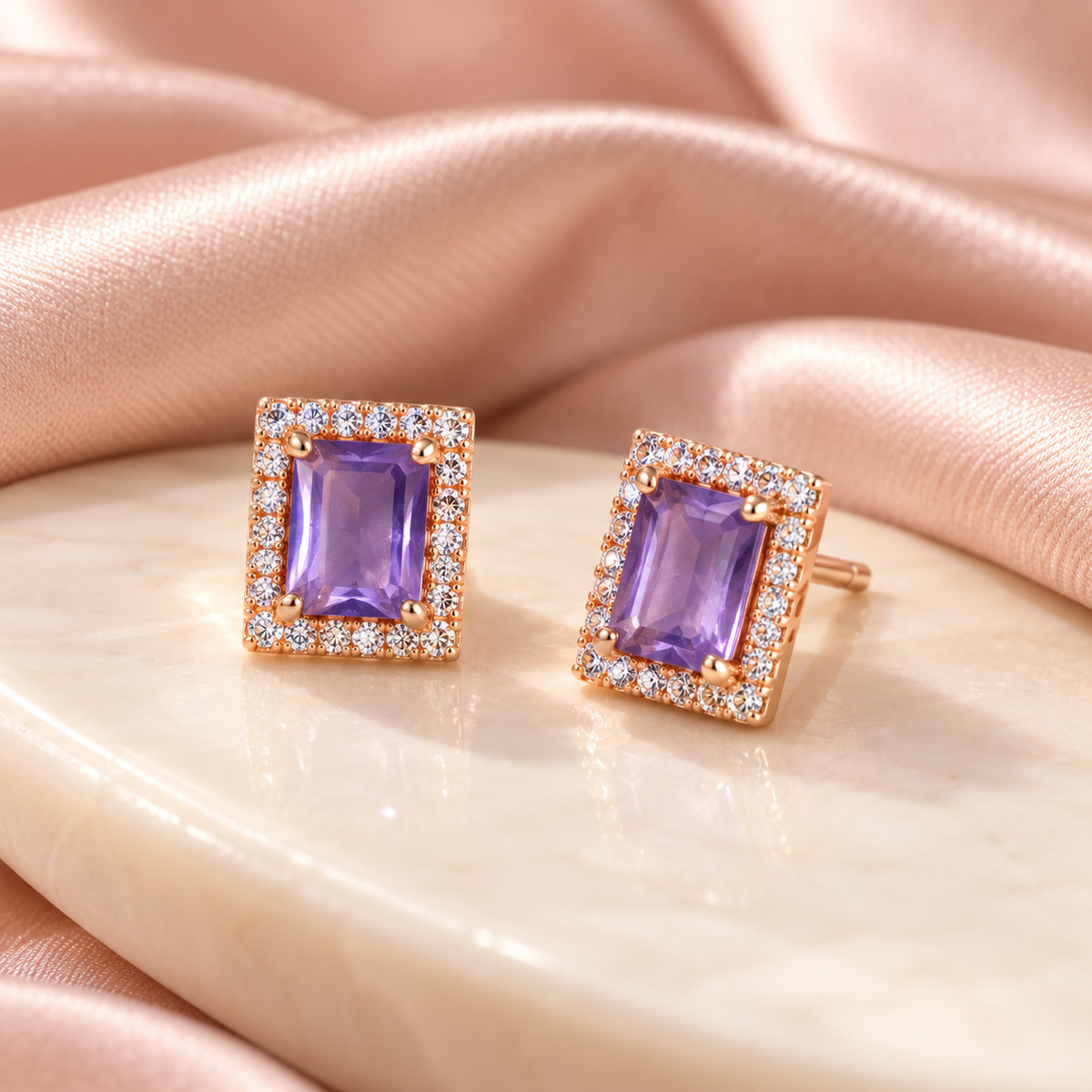 Violette Rectangle Halo Stud Earrings