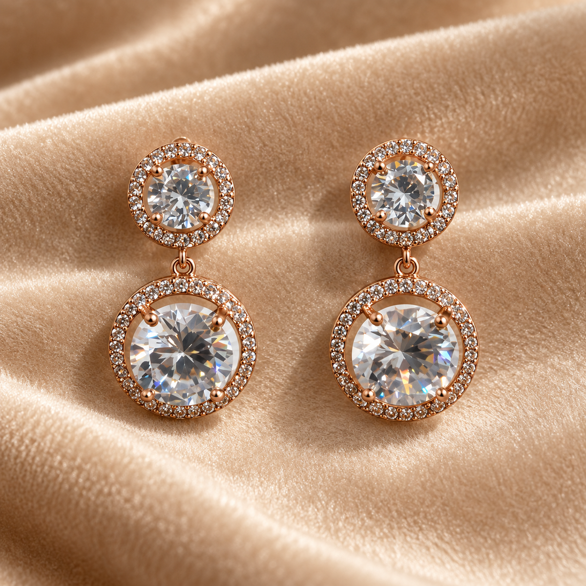 Roselia Double Halo Drop Earrings