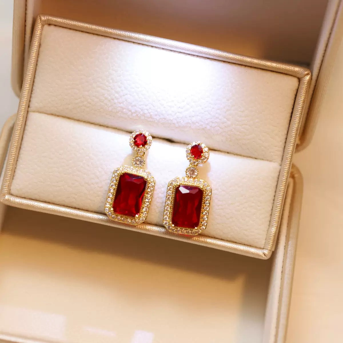 Ravella Rectangle Halo Drop Earrings