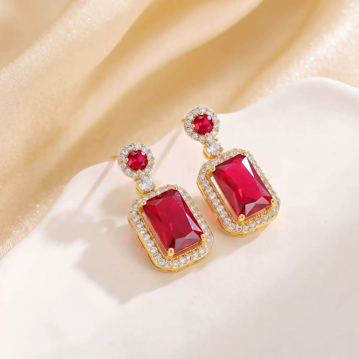 Ravella Rectangle Halo Drop Earrings