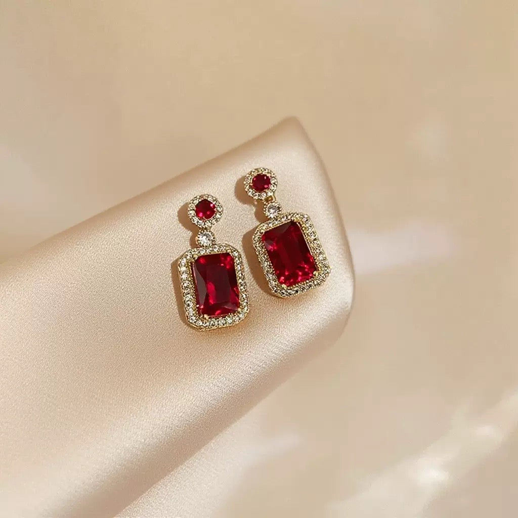 Ravella Rectangle Halo Drop Earrings
