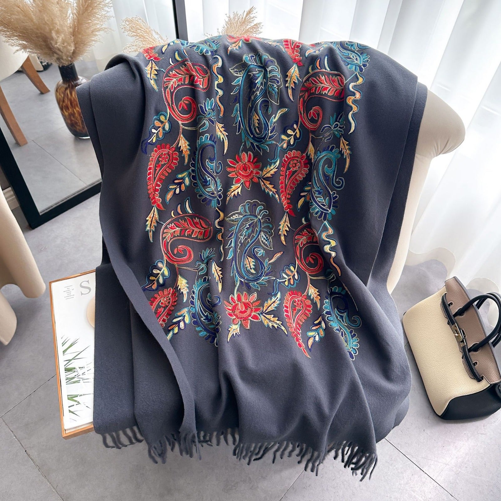 Augusta Slate Grey Rich Pashmina Shawl