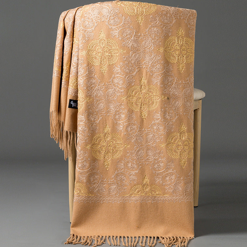 Majestine Champagne Rich Pashmina Shawl