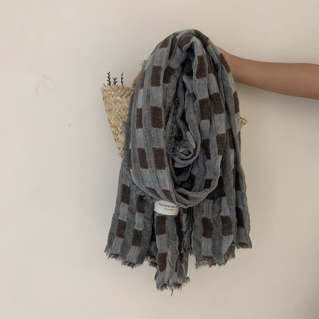 Ashford Check Cotton Linen Stole (Steel)