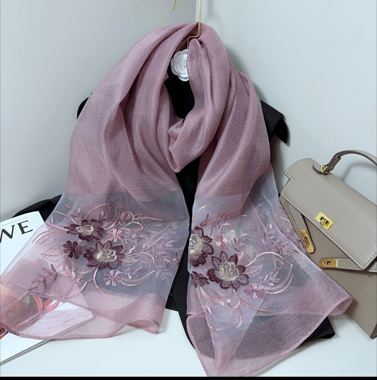 Flowery Periwinkle Embroidered Silk Stole
