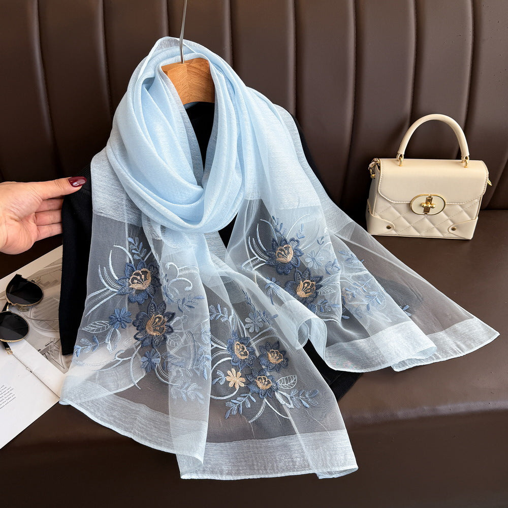 Flowery Sky Embroidered Silk Stole