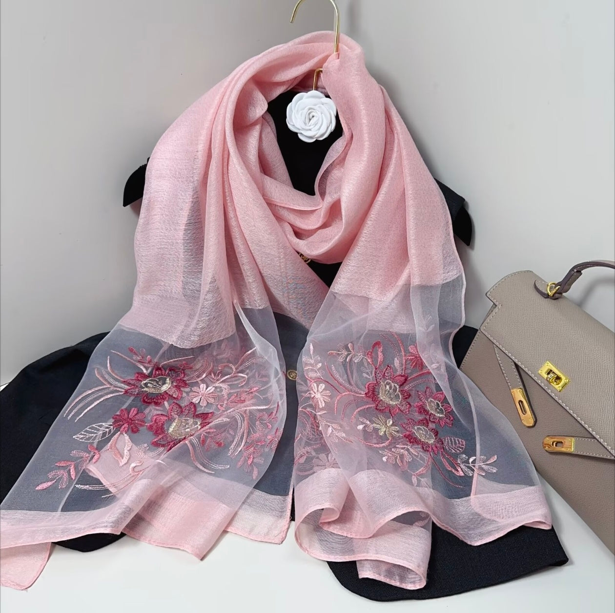 Flowery Blush Embroidered Silk Stole