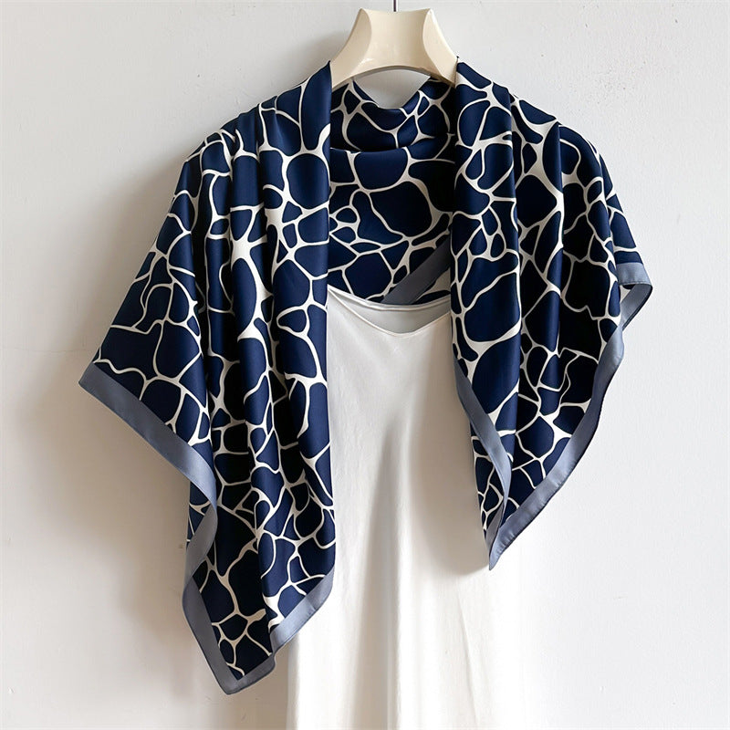 Navy Doodle Silk Scarf (90x90cms)