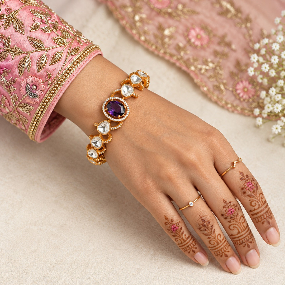 Zariya Moissanite Uncut Polki Indian Bracelet