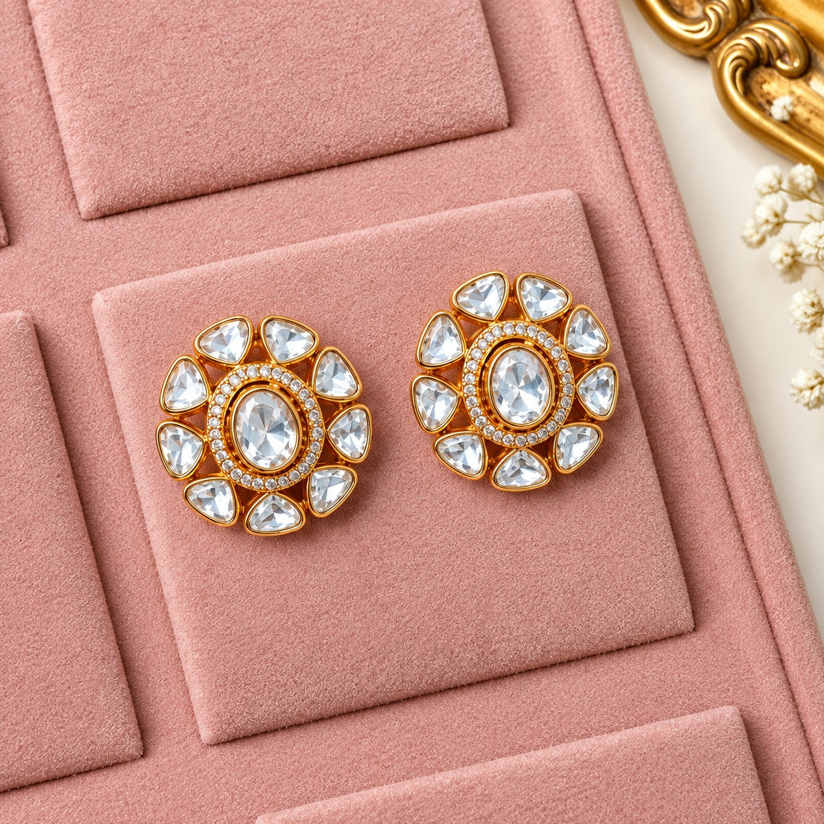 Noor Moissanite Polki Teardrop Stud Earrings