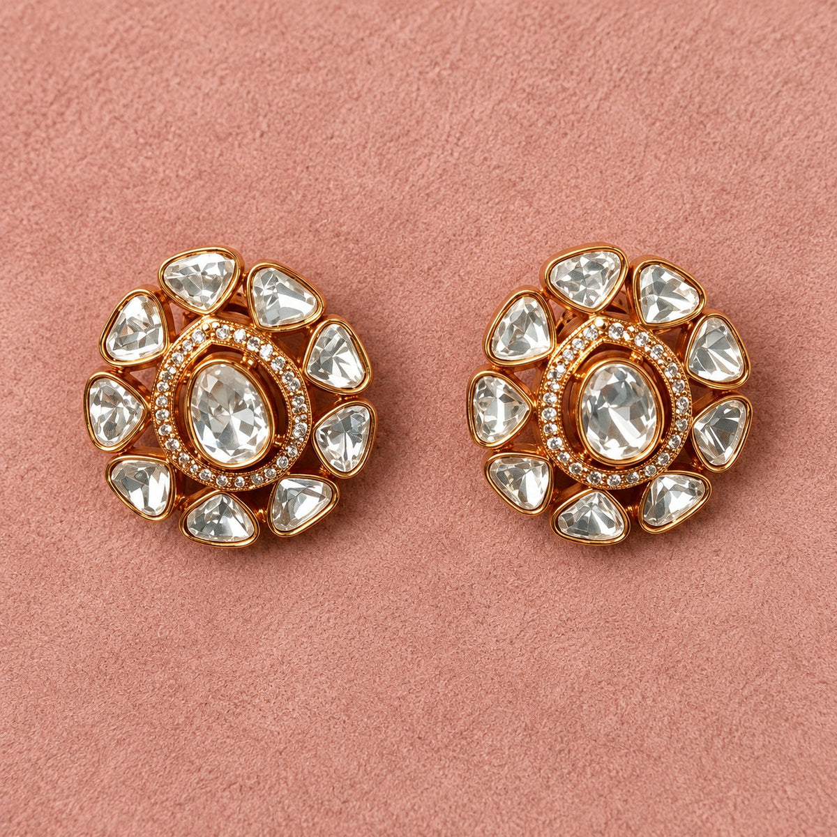 Noor Moissanite Polki Teardrop Stud Earrings