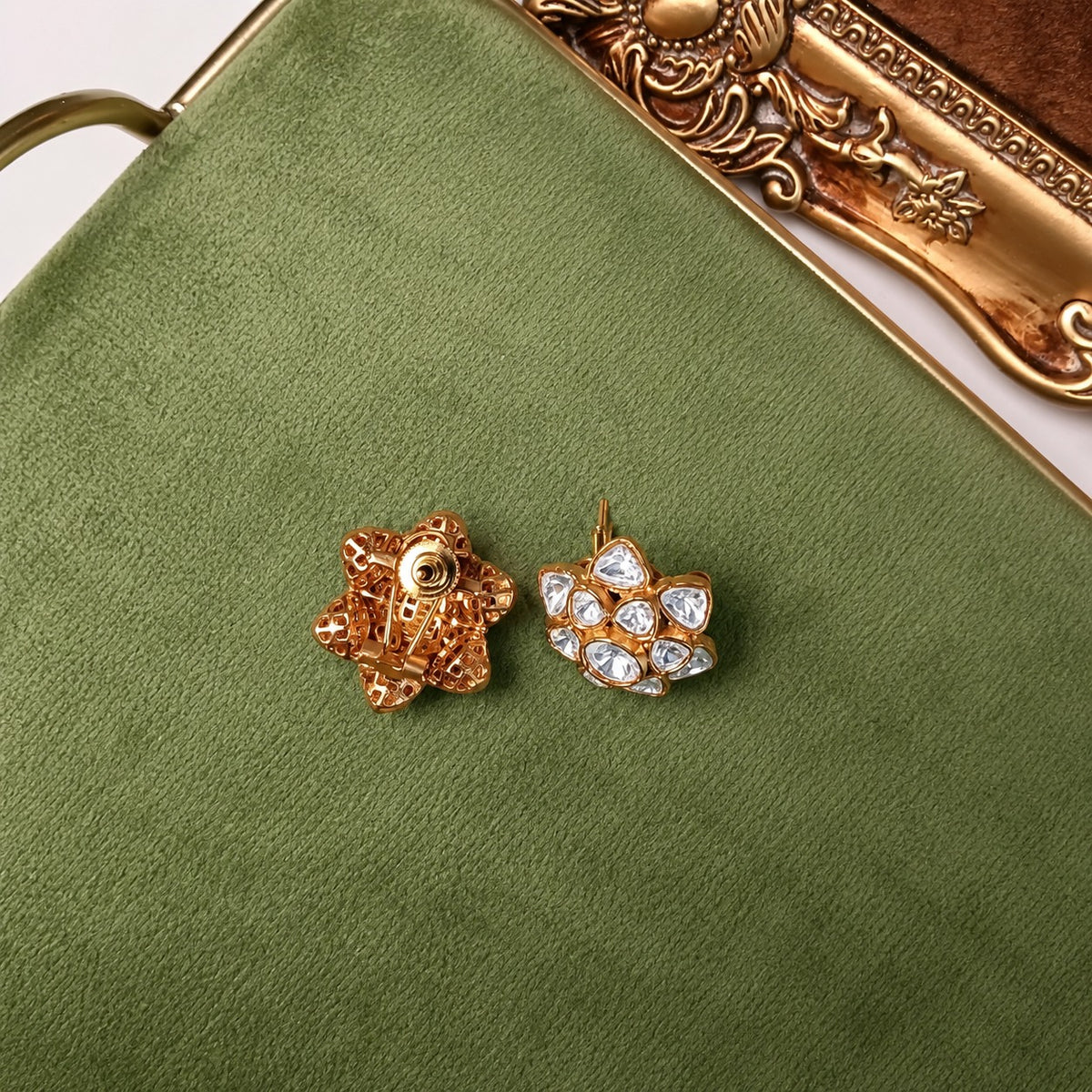 Aarzoo Moissanite Polki Uncut Cluster Indian Earrings