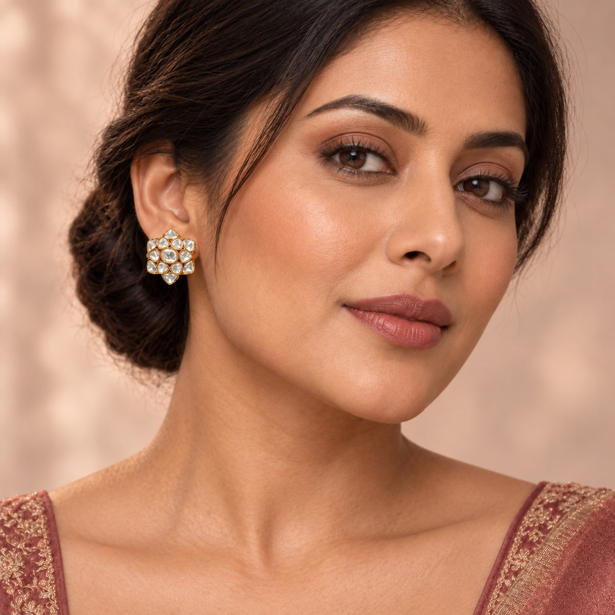 Aarzoo Moissanite Polki Uncut Cluster Indian Earrings
