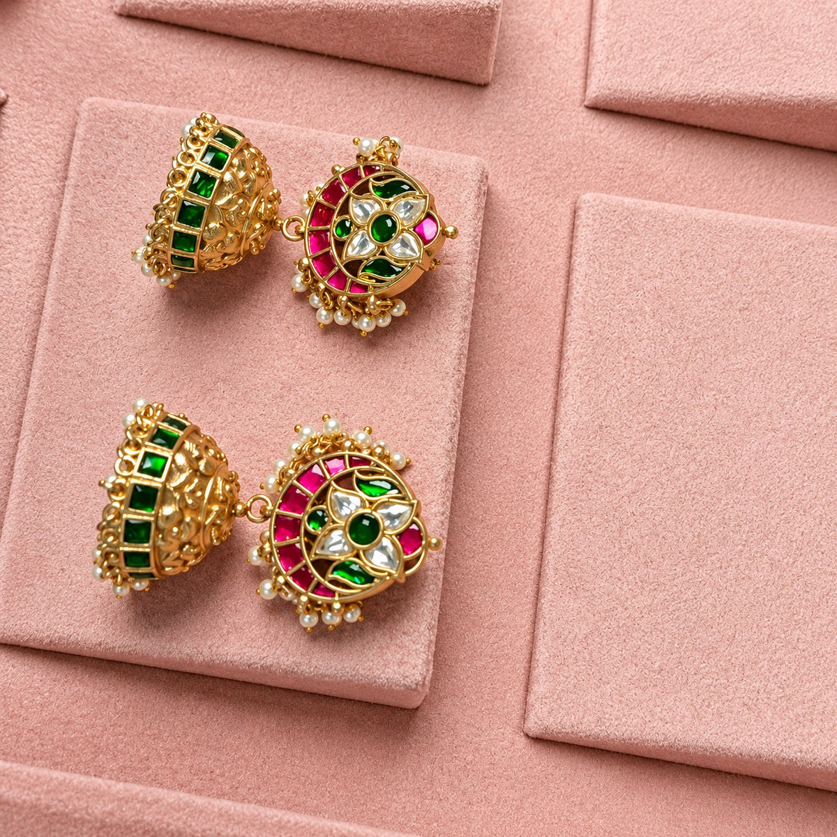 Gulaab Multicolour Kundan Jhumka Indian Earrings