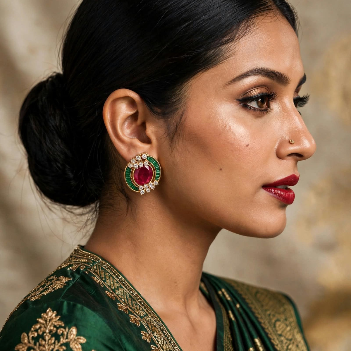Riwaaz Diamond Stud Earrings In Ruby Red