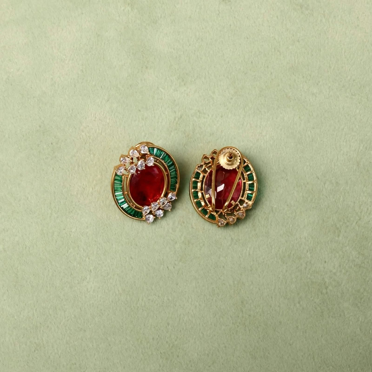 Riwaaz Diamond Stud Earrings In Ruby Red