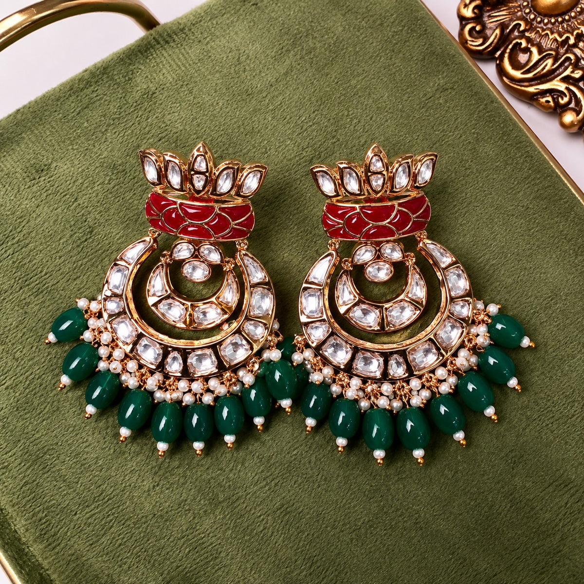 Meher Kundan Polki Chandbali Earrings
