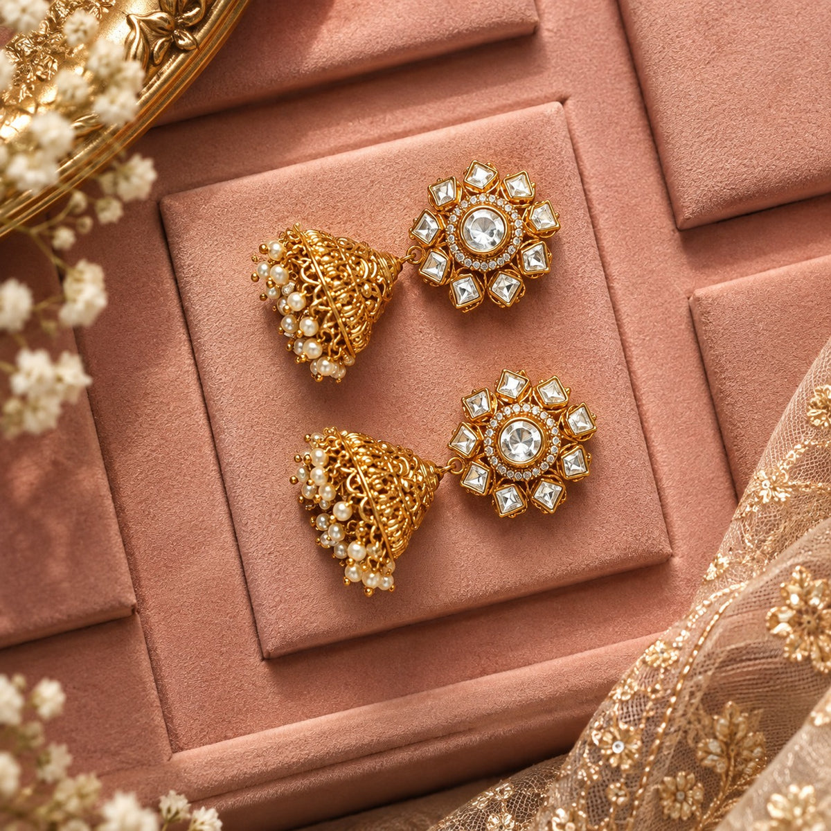 Kanika Moissanite Polki Indian Jhumka Earrings