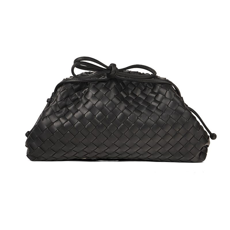 Virelle Woven Vegan Leather Cloud Bag (Black)