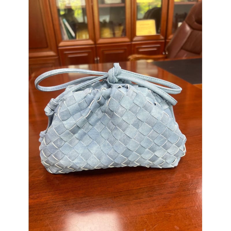 Elara Woven Vegan Leather Cloud Bag (Denim Blue)