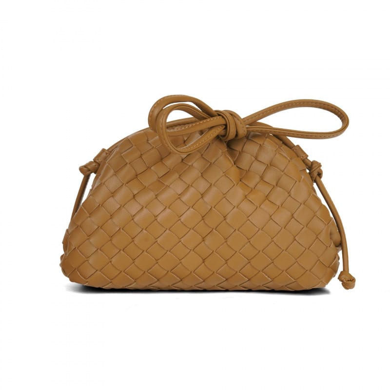 Elara Woven Vegan Leather Cloud Bag (Khaki)