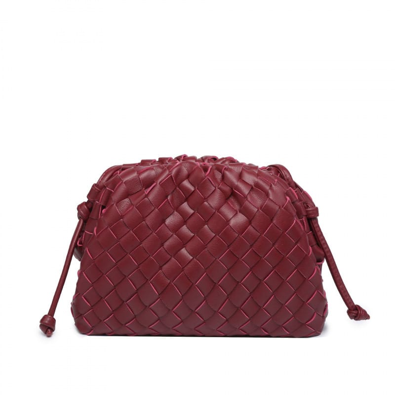 Elara Woven Vegan Leather Cloud Bag (Wine)