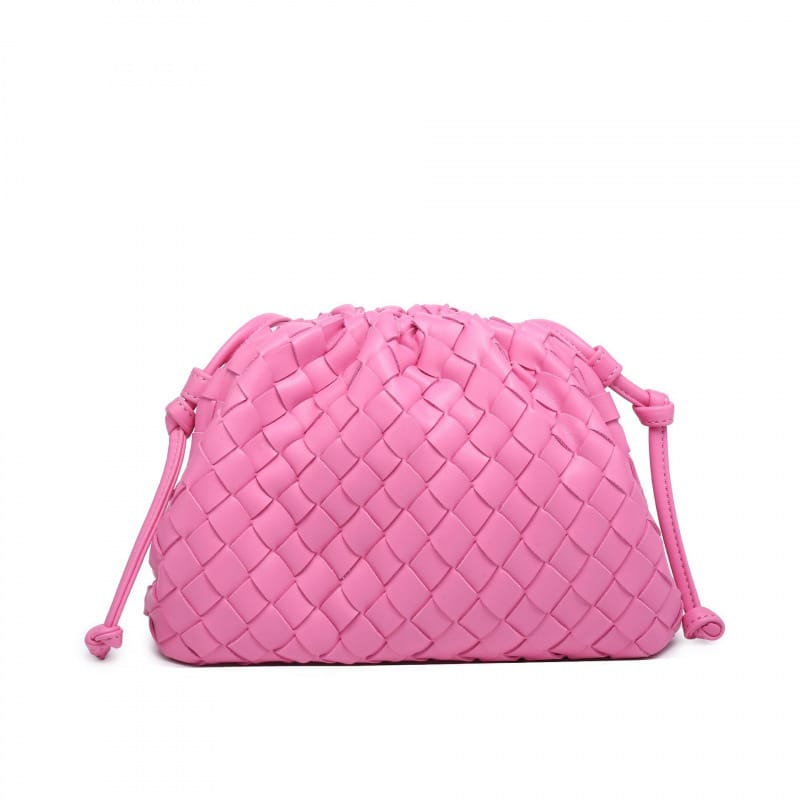 Elara Woven Vegan Leather Cloud Bag (Hot Pink)