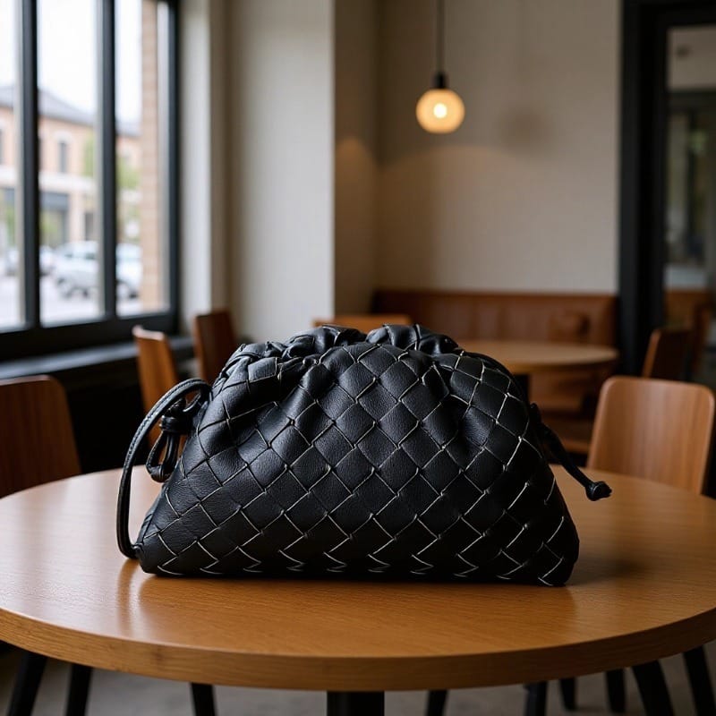 Elara Woven Vegan Leather Cloud Bag (Black)