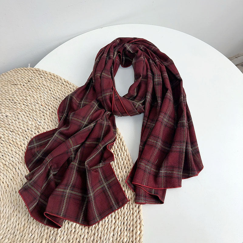 Bordeaux Check Cotton Stole in wine burgundy with contrasting checks and red edging