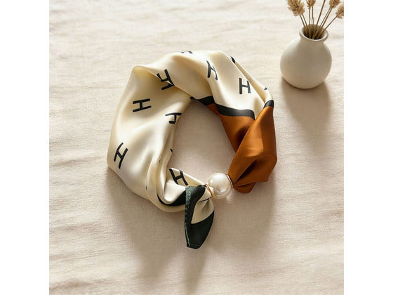 Caramel Cipher Magnetic Buckle Scarf with Pearl