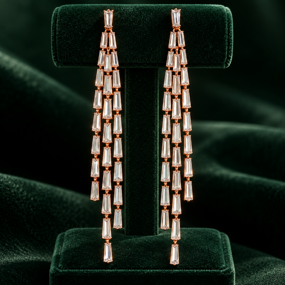 Cascadelle Baguette Drop Earrings in a rose-gold-tone finish