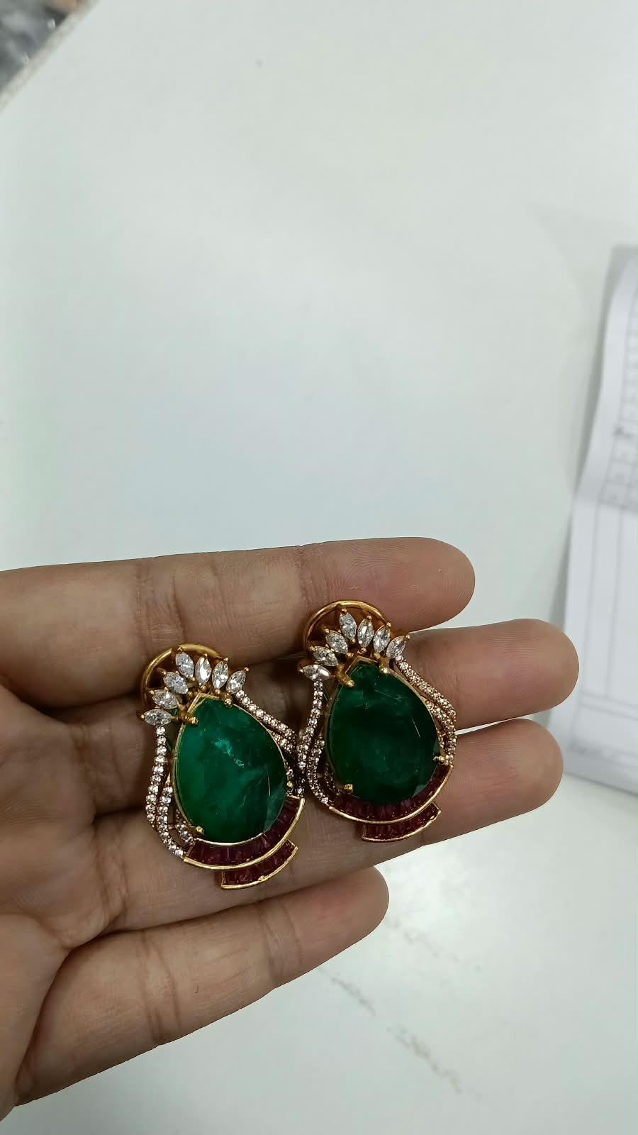 Elina Crystal Stud Earrings in Dark Green