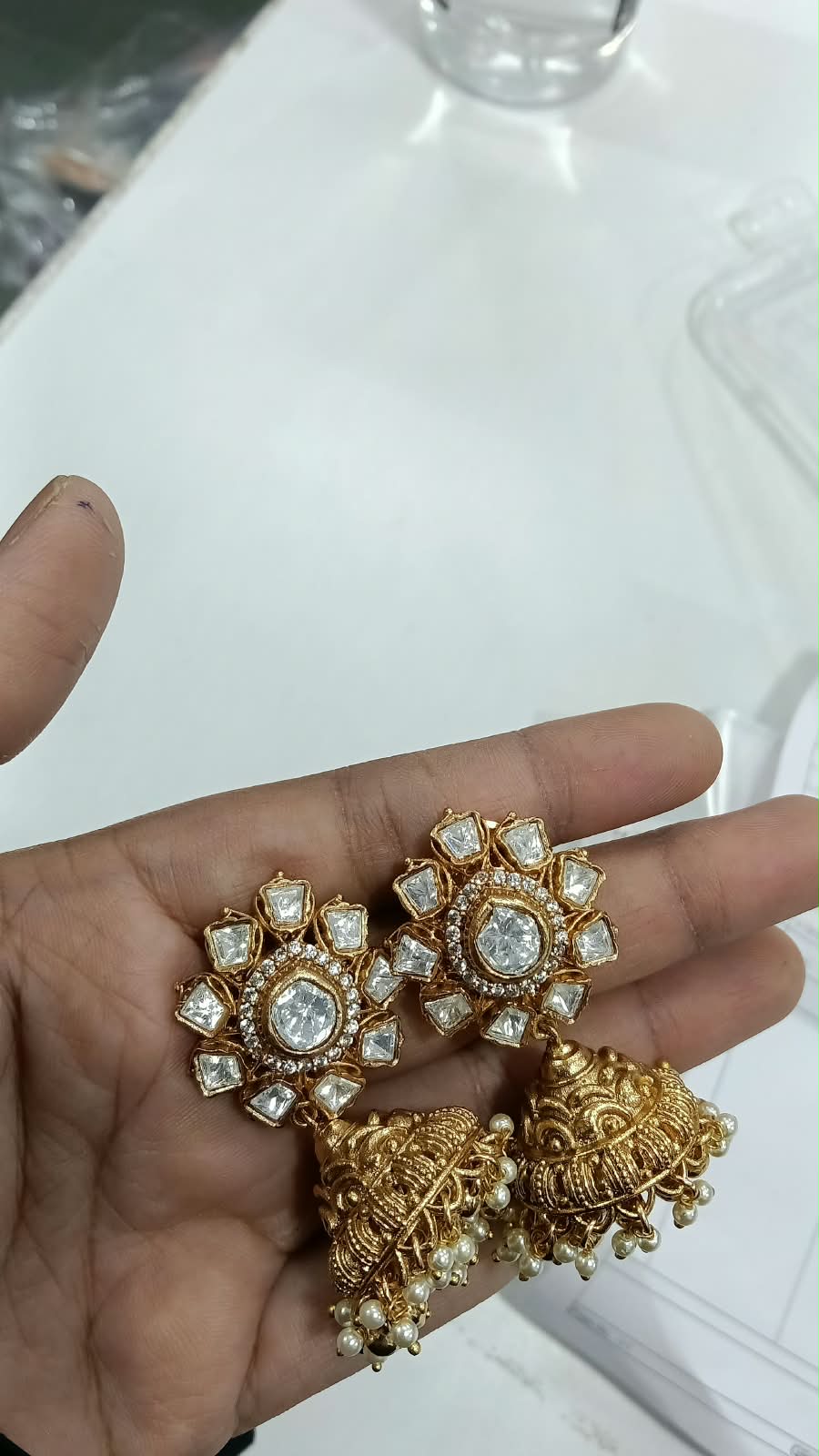 Kanika Moissanite Polki Indian Jhumka Earrings