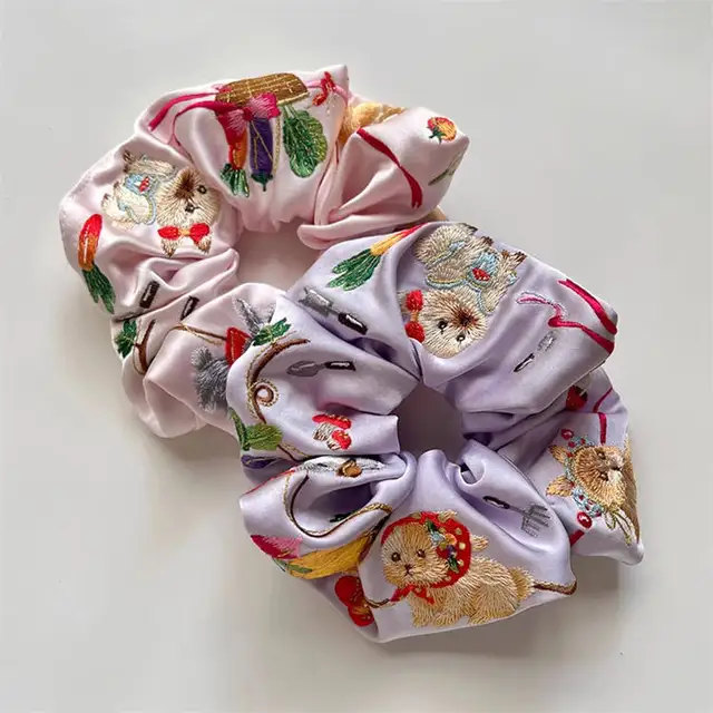 Cats and Dogs Embroidered Scrunchie