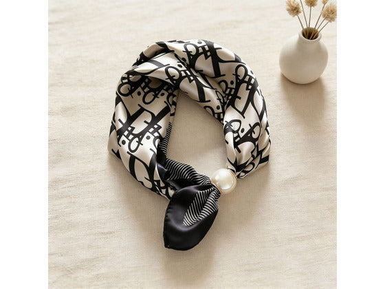 Monogram Muse Magnetic Buckle Scarf with Pearl