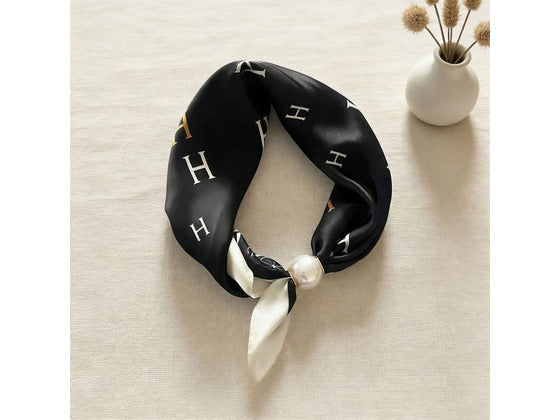Noir Cipher Magnetic Buckle Scarf with Pearl