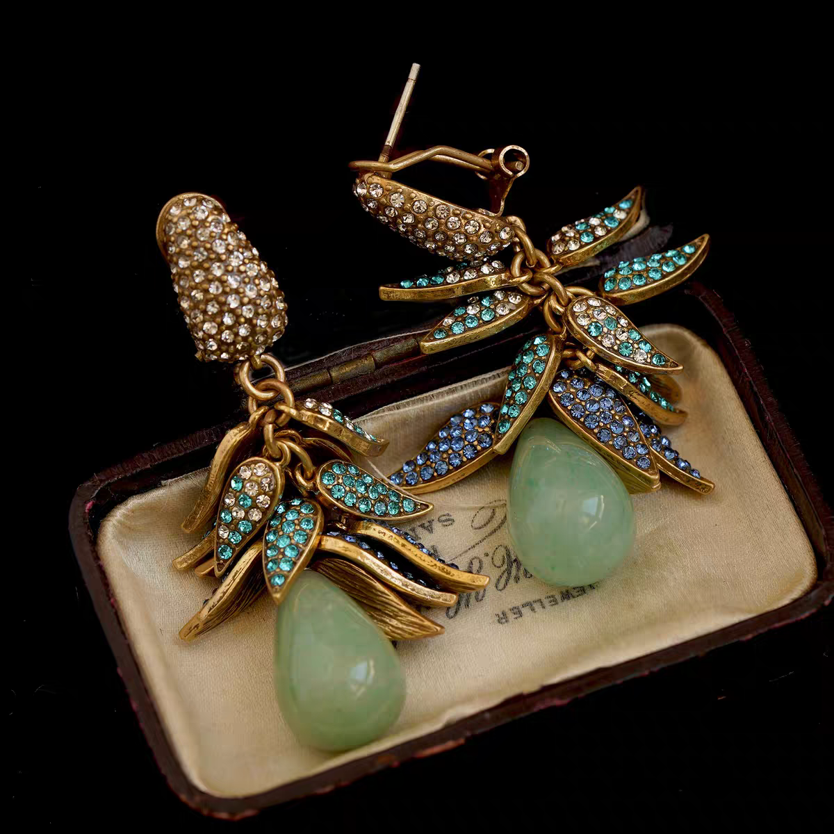 Auraline Jade Stone Leaf Antique Earrings