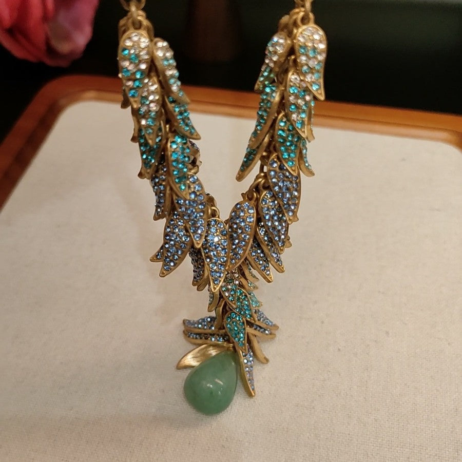 Auraline Jade Stone Leaf Antique Necklace