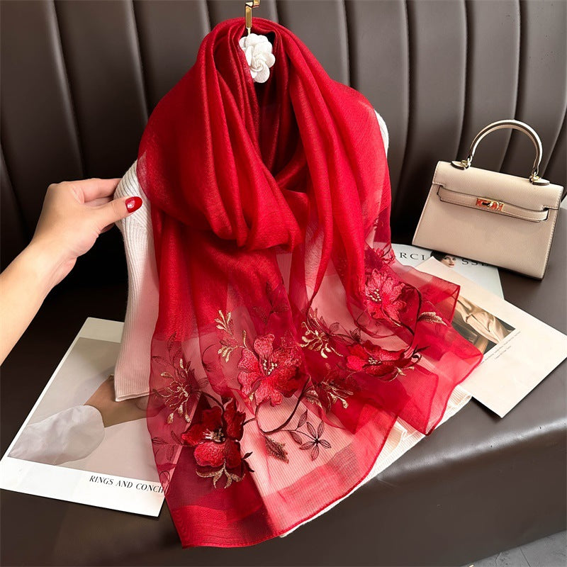 Luxora Cherry Embroidered Silk Stole