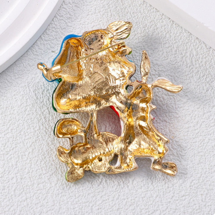 Wonderland on Mushroom Enamel Brooch