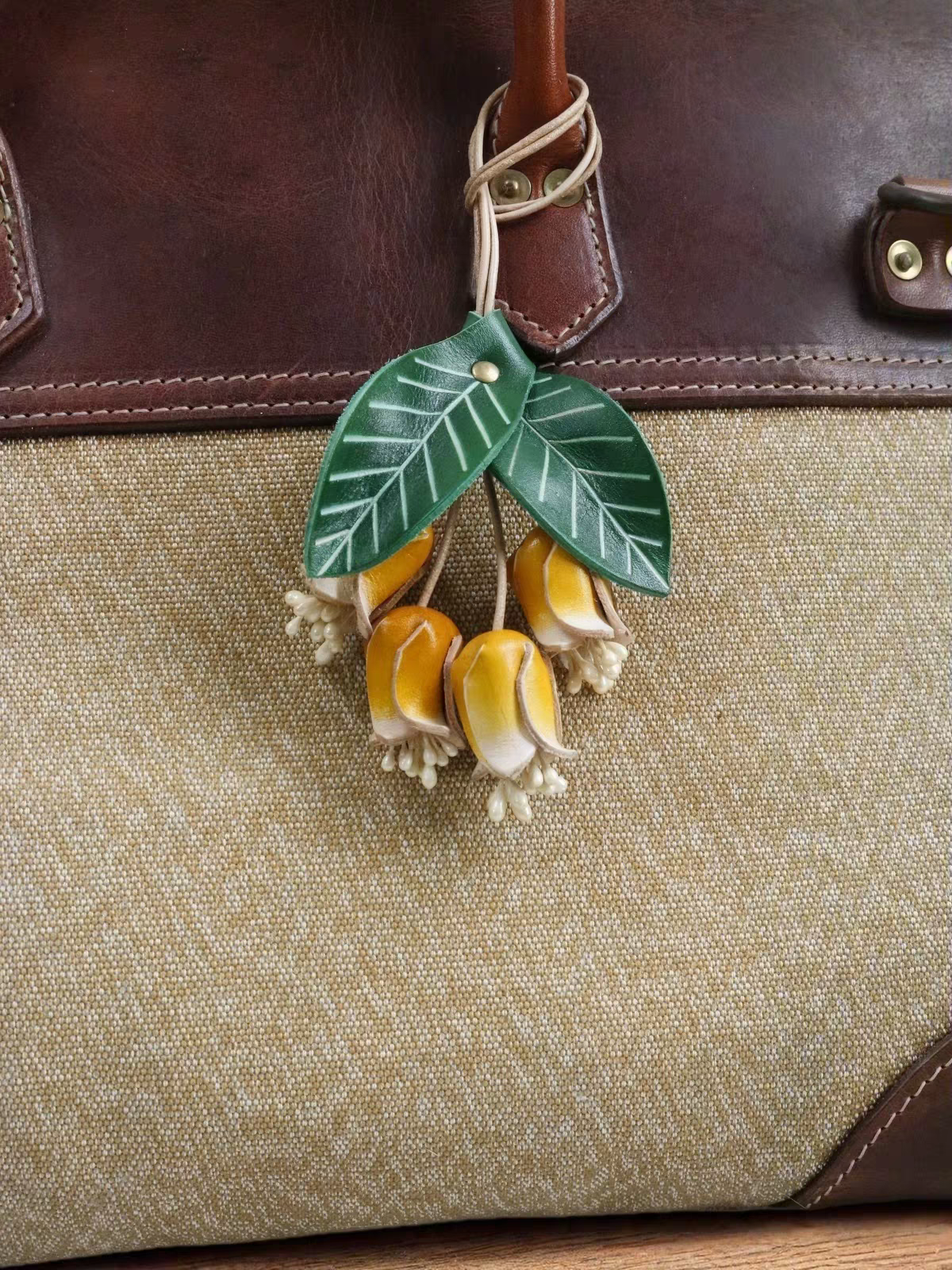 Garden Bird Genuine Leather Bag Charm
