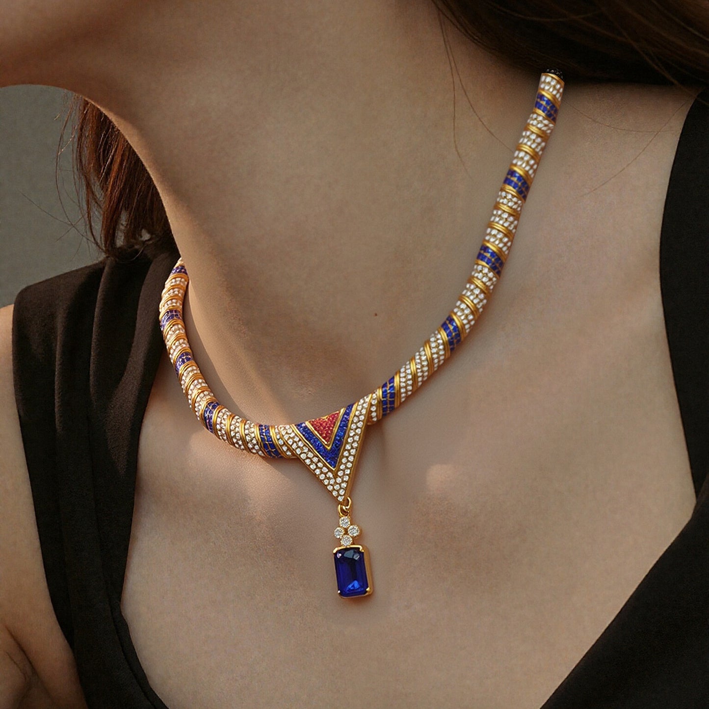 Elarise Blue Zirconia Antique Necklace