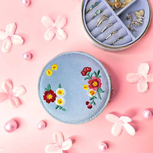 Pine Round Embroidered Jewelry Box