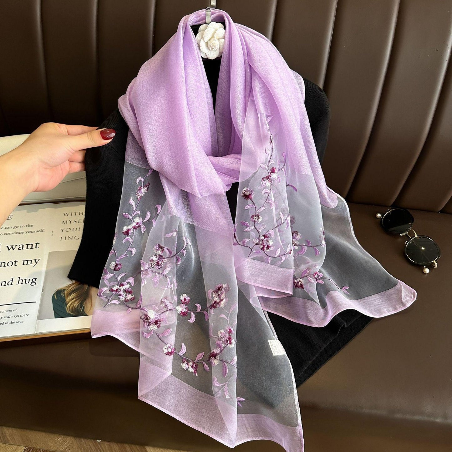 Dynasty Lilac Embroidered Silk Stole