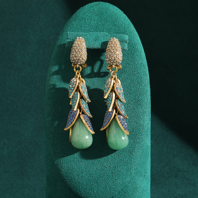 Auraline Jade Stone Leaf Antique Earrings