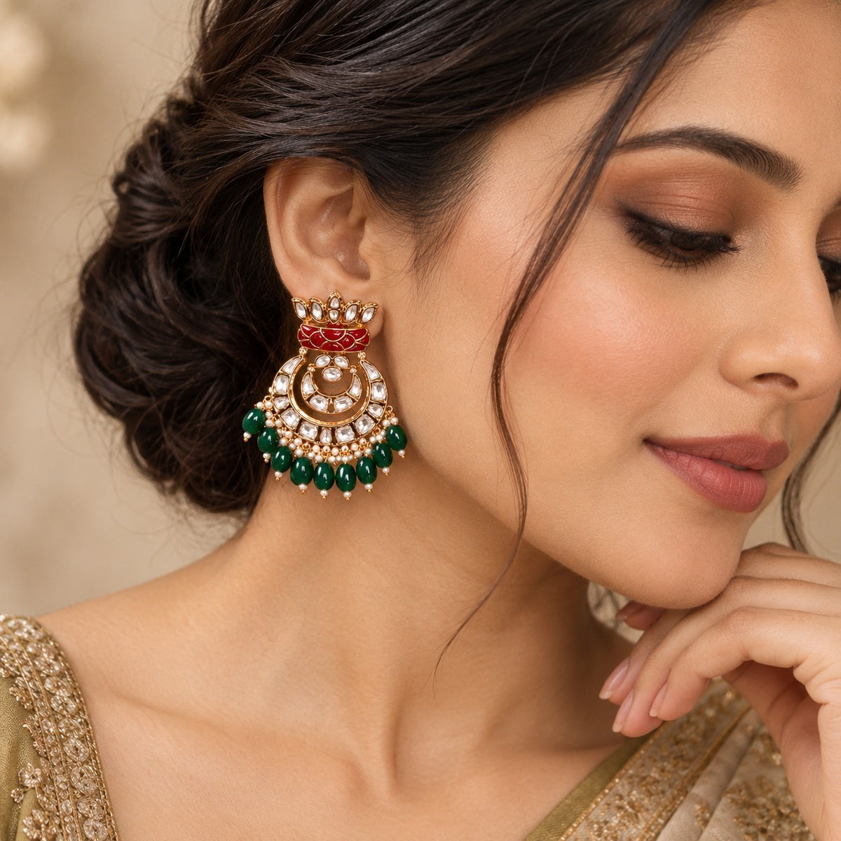 Meher Kundan Polki Chandbali Earrings