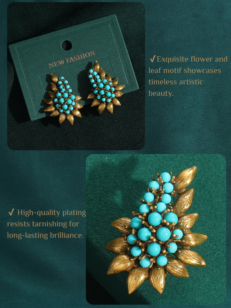 Azure Turquoise Leaf Antique Earrings
