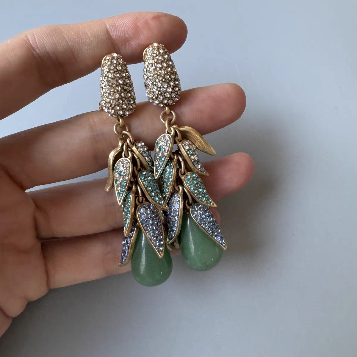 Auraline Jade Stone Leaf Antique Earrings