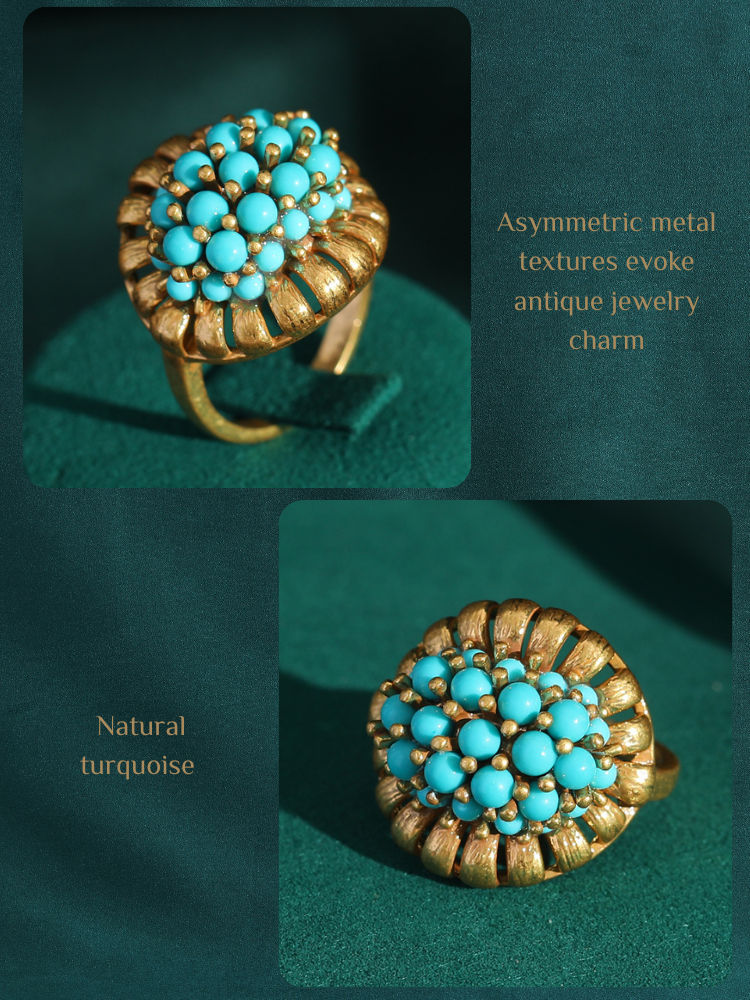 Azure Turquoise Leaf Antique Ring